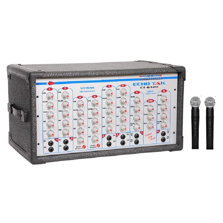 اکو آمپلی فایر اکو تک مدل 6420 به همراه دو عدد میکروفن بی سیم ECHOTAK Echo amplifier model 6420 with two wireless microphones